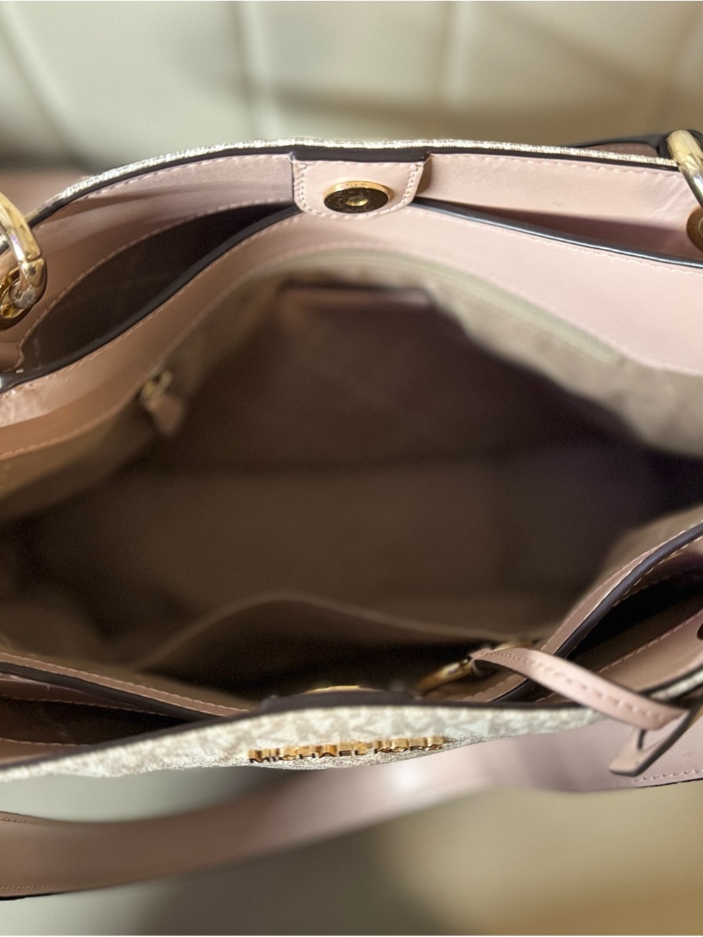 Michael Kors Pink and White Signature Shoulder Tote - Picture 3 of 6